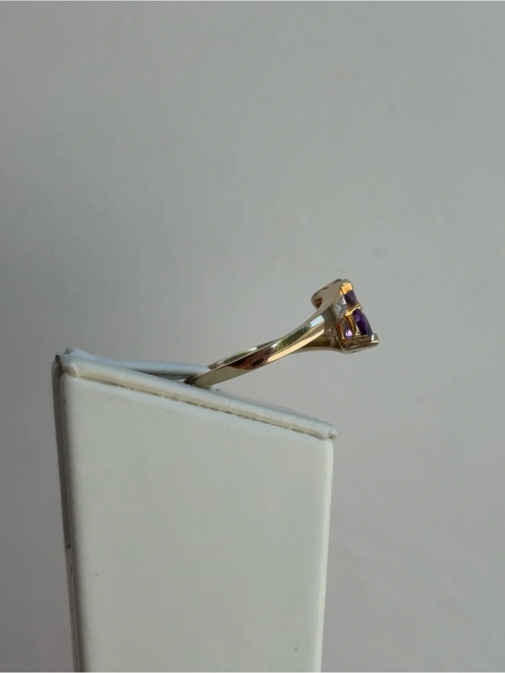 10k Yellow Gold Toi Et Moi Amethyst Gemstone and Natural Diamond Bypass Ring